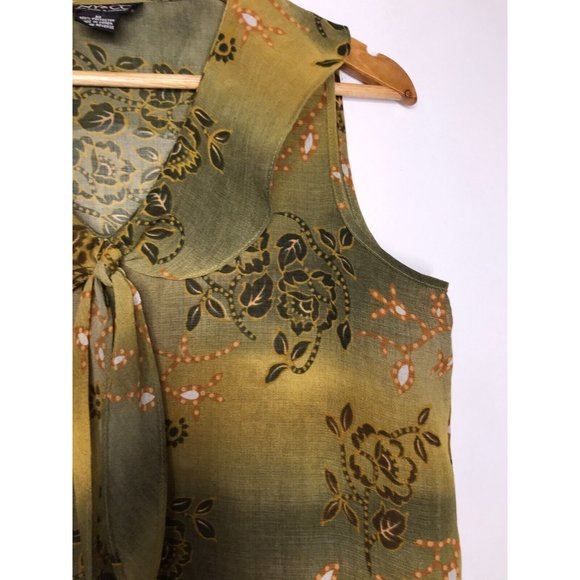 New York & Company Green Floral Pattern Sleeveless Sheer Tank Top Blouse Medium - Picture 6 of 8